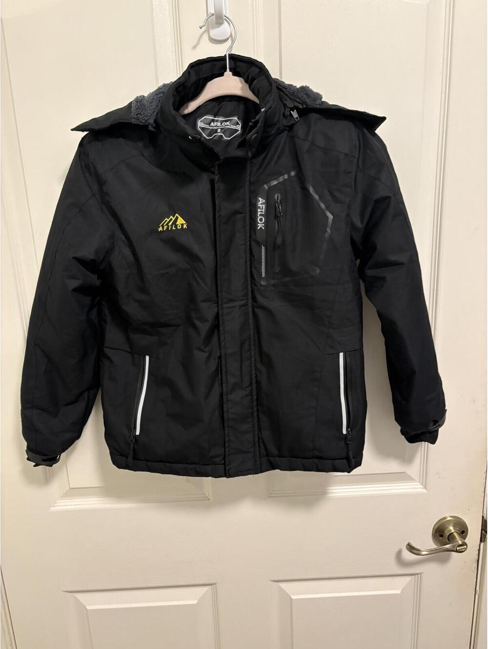Afilok Black Ski Winter Jacket Waterproof Size 8 Youth